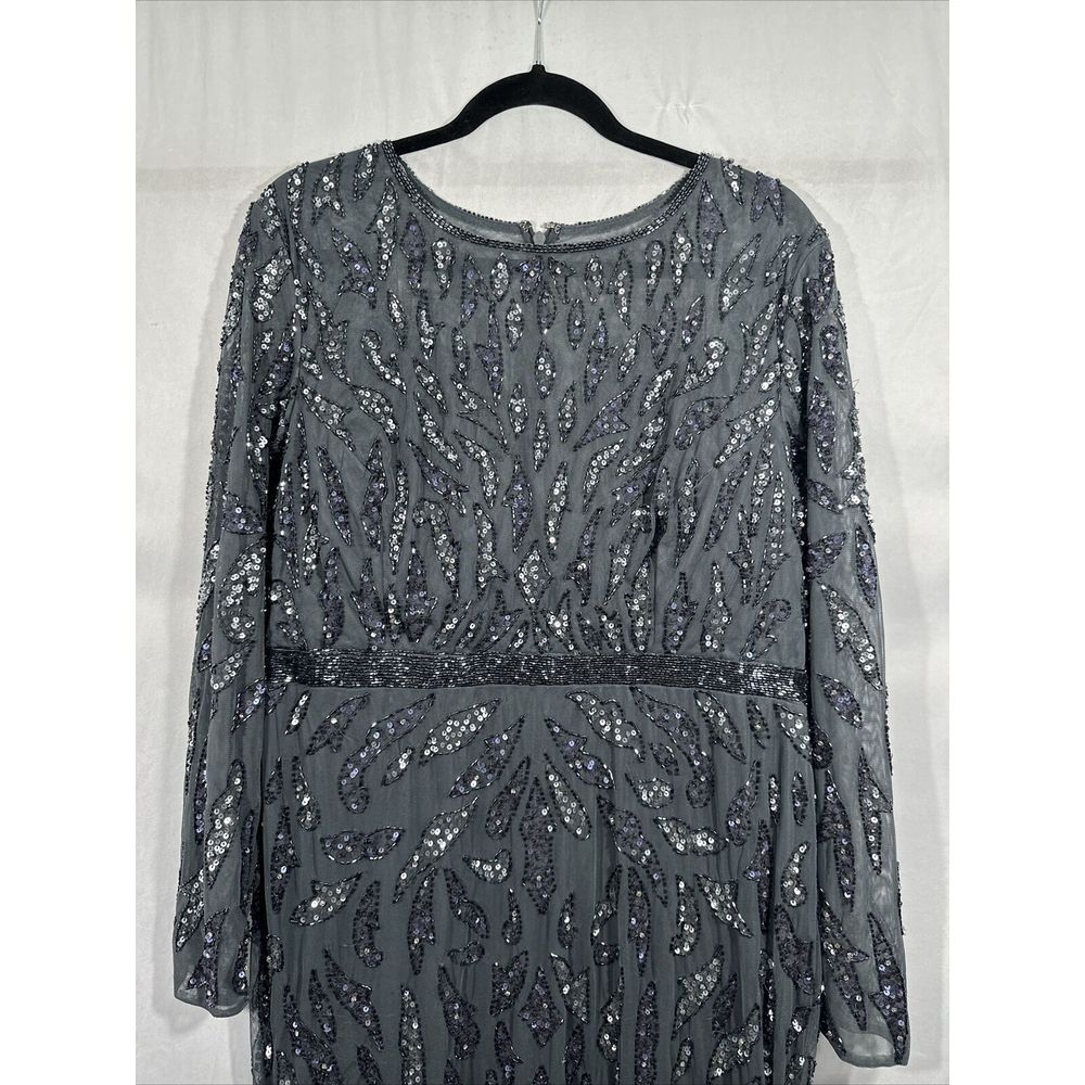 NWT $598 Mac Duggal [ 14 ] Beaded Long Sleeve‎ Evening Gown in Charcoal #S1107 - Picture 9 of 13